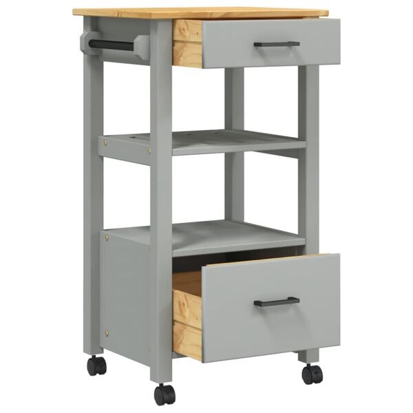 vidaXL Kitchen Trolley MONZA 18.9"x15.7"x34.8" Solid Wood Pine