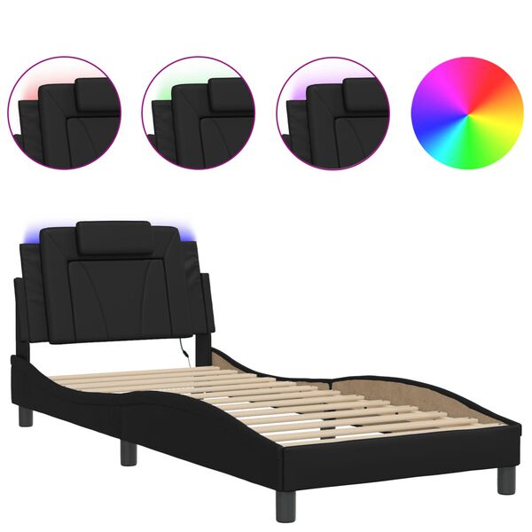 vidaXL Bed Frame "Viana" with LED without Mattress Black 35.4"x74.8"