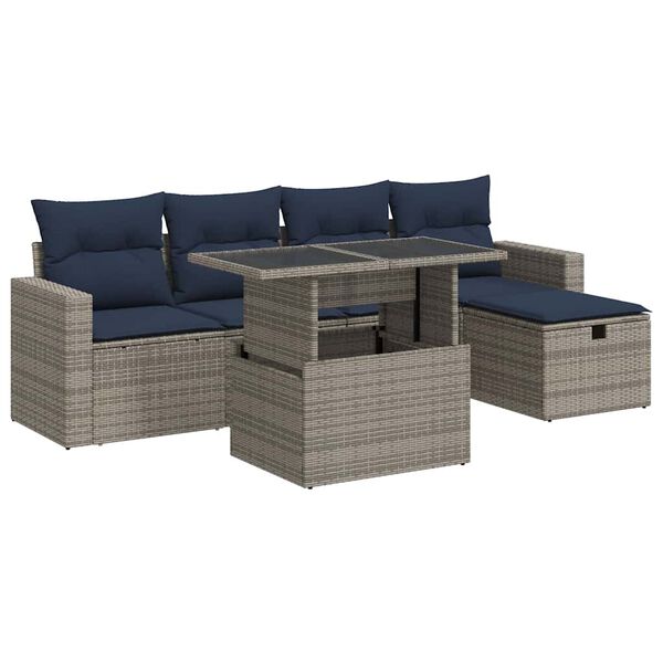vidaXL 6 Piece Patio Sofa Set with Cushions Grey Poly Rattan