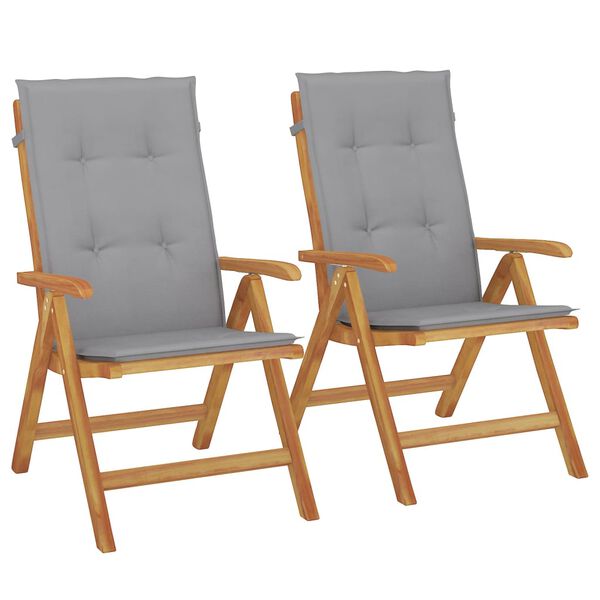 vidaXL Reclining Garden Chair Set of 2 Natural Wood, Grey