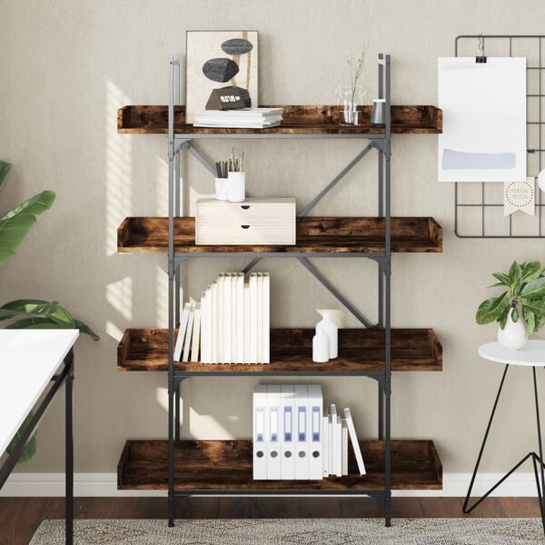 vidaXL Bookcase Smoked Oak Engineered Wood, Metal 39.4 x 13.0 x 57.3 in