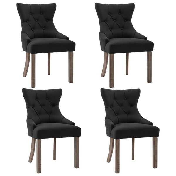 vidaXL Dining Chair Set of 4 Black Polyester fabric, Rubberwood legs
