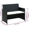 vidaXL Sofa Set Black PE rattan, powder-coated steel, polyester Medium