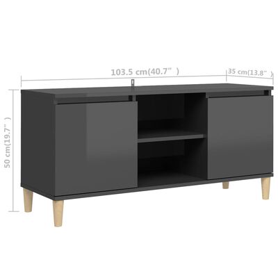 vidaXL TV Cabinet & Solid Wood Legs High Gloss Gray 40.7"x13.8"x19.7"