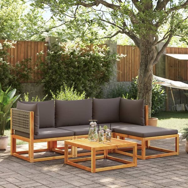 vidaXL Garden Sofa Set Grey Solid Acacia Wood Large Modular