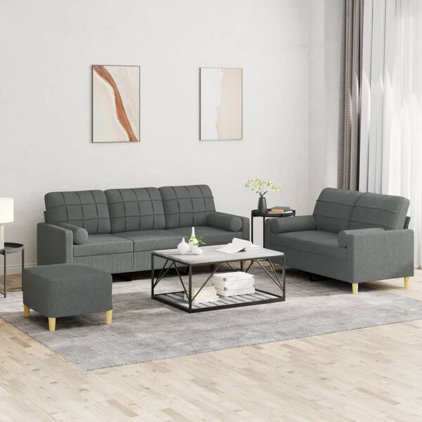 vidaXL Sofa Set Dark Grey Fabric (100% polyester), metal, plywood