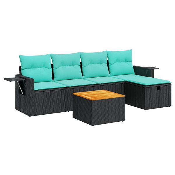 vidaXL 6 Piece Patio Sofa Set with Cushions Black Poly Rattan
