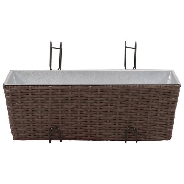 vidaXL Garden Planter Set of 2 Brown Rattan, Zinc, Steel wire 19.7 in