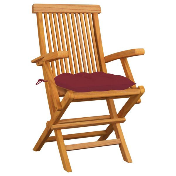 vidaXL Patio Chair Set of 3 Wine Red Teak Wood, Polyester Standard