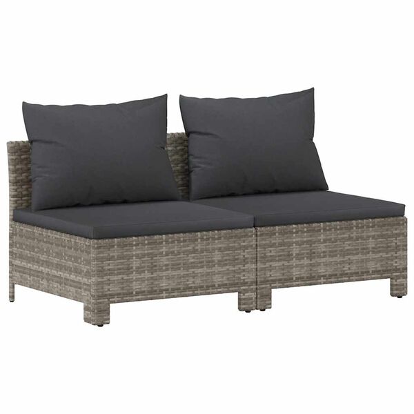vidaXL 2-seater Garden Sofa Grey Poly rattan, powder-coated steel, polyester