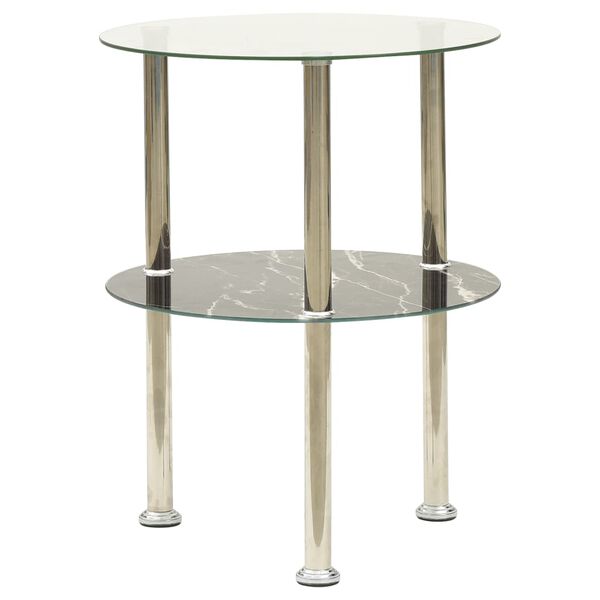 vidaXL Side Table Transparent and Black Marble Tempered glass Small