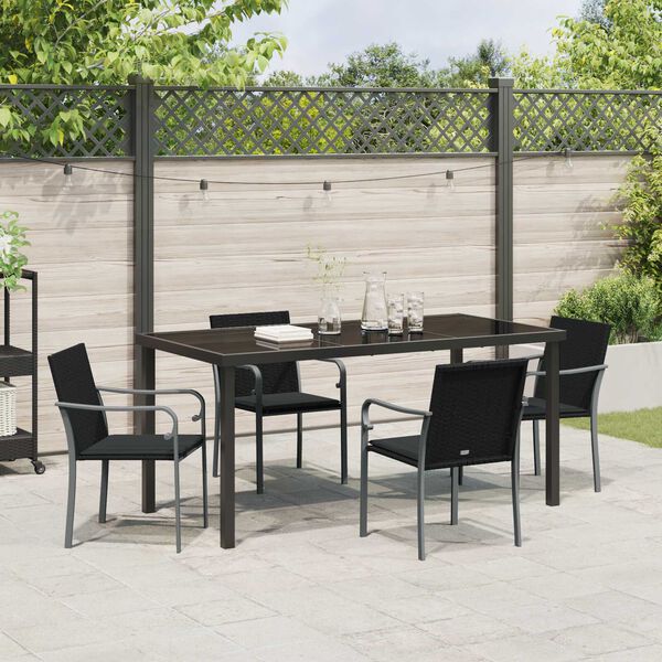 vidaXL Garden Dining Set 5 pcs Black Poly rattan