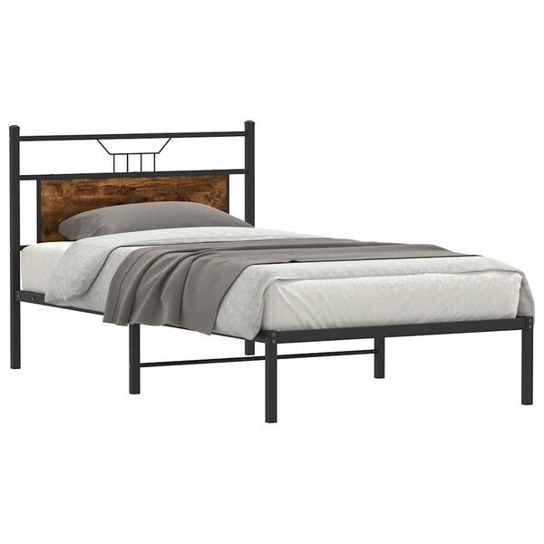vidaXL Bed Frame Smoked Oak Engineered wood and steel Twin Bed Frame