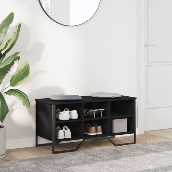 vidaXL Shoe Cabinet Black Engineered wood, metal Compact Shoe Cabinet