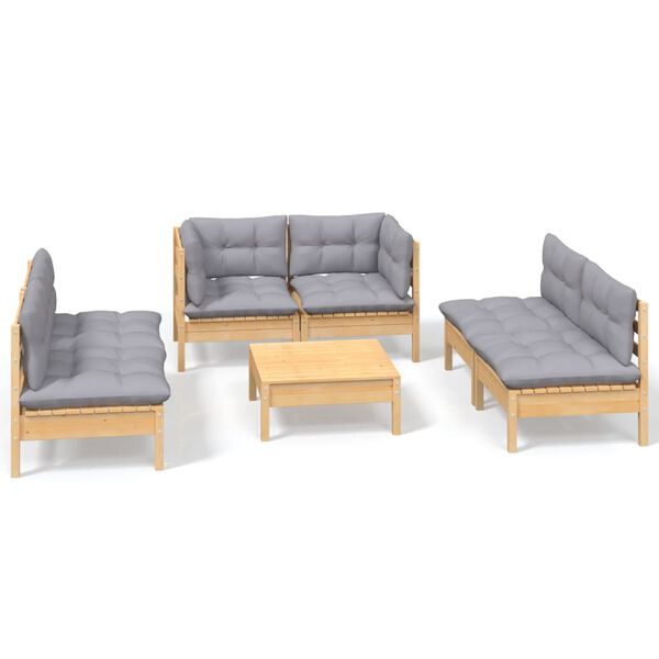 vidaXL Garden Lounge Set Grey Solid pinewood, Polyester