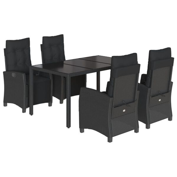 vidaXL 5 Piece Patio Dining Set with Cushions Black Poly Rattan