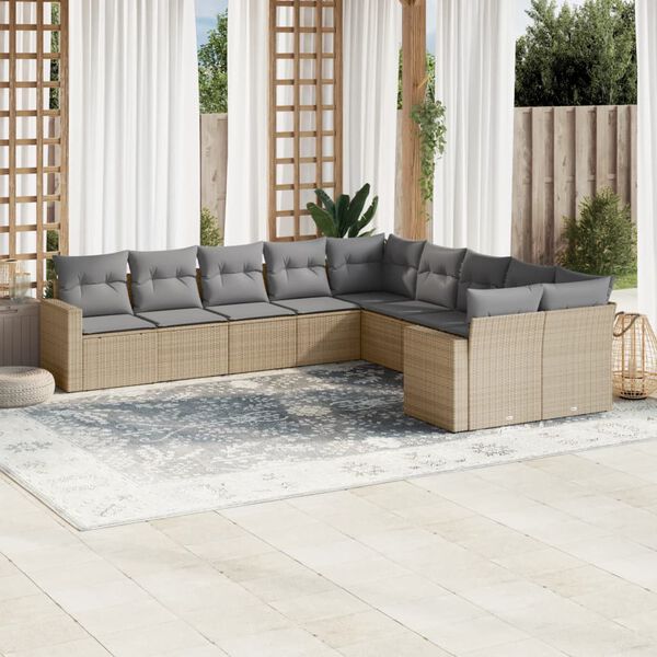 vidaXL Garden Sofa Set Beige Poly Rattan Large Adjustable Feet