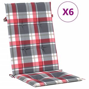 vidaXL Highback Chair Cushion Set of 6 Red Check Pattern