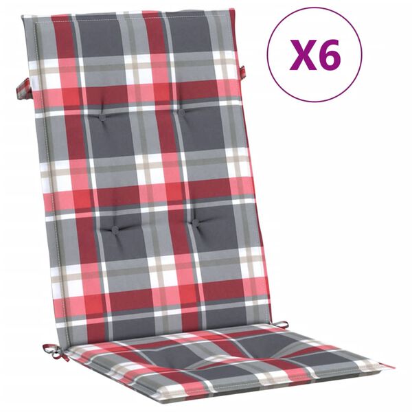 vidaXL Highback Chair Cushion Set of 6 Red Check Pattern