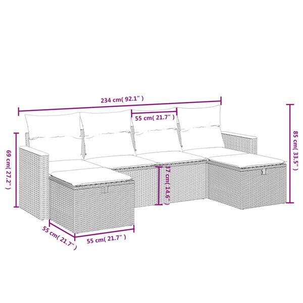vidaXL Patio Sofa Set Black, Cream White