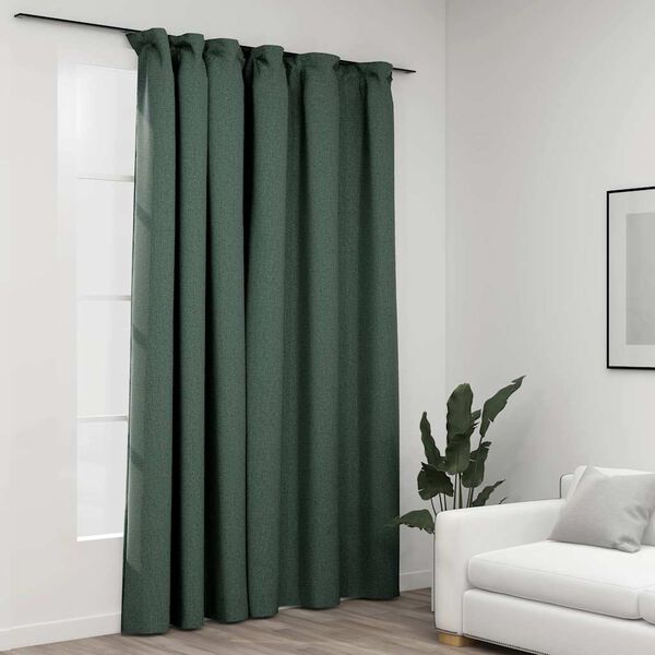 vidaXL Linen-Look Blackout Curtain with Hooks Green 114.2x96.5"