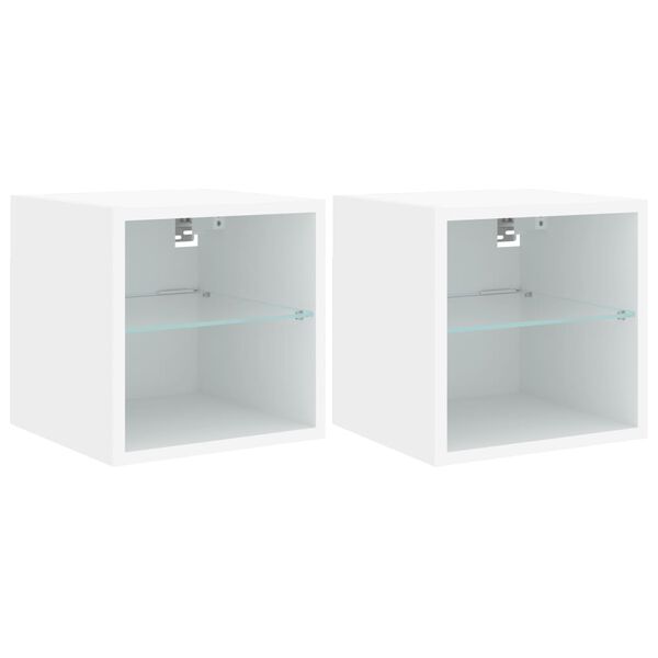 vidaXL TV Wall Cabinet Set of 2 White Engineered wood, Glass