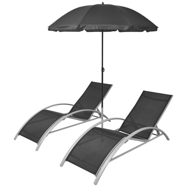 vidaXL Sun Lounger Black Aluminum, Textilene, Polyester, Powder-Coated Steel