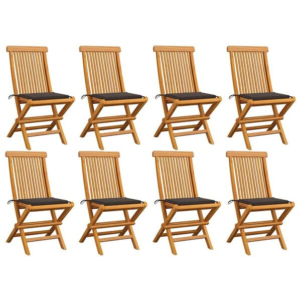 vidaXL Patio Chair Set of 8 Taupe Solid Teak Wood Medium Foldable