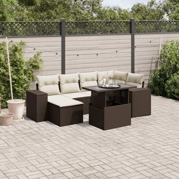vidaXL Garden Sofa Set Brown PE rattan 7 Piece Removable Covers
