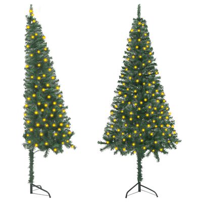 vidaXL Corner Artificial Christmas Tree with LEDs Green 59.1" PVC