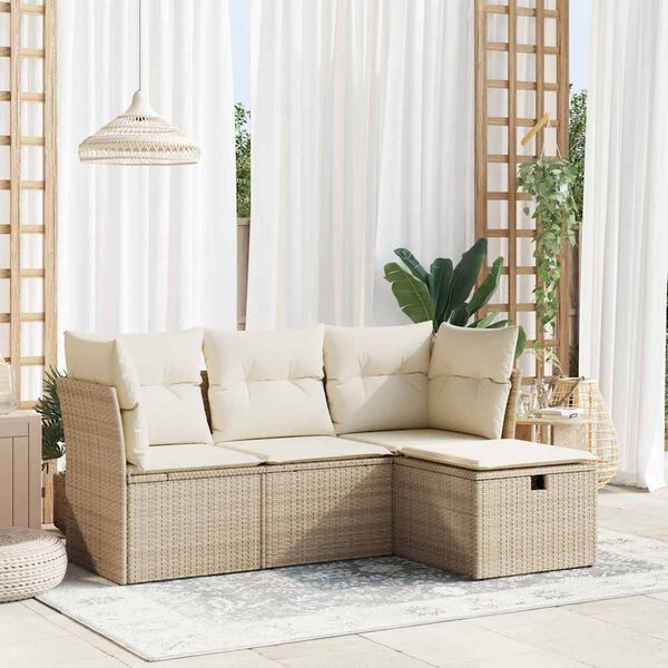 vidaXL Garden Sofa Set Beige PE rattan, powder-coated steel, 100% polyester