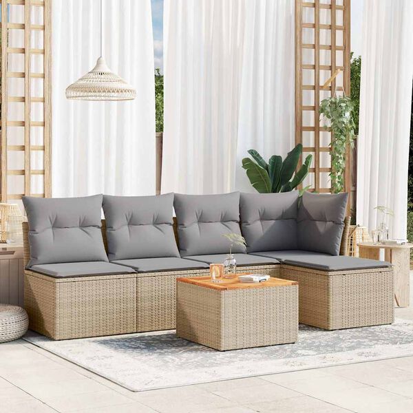 vidaXL Garden Sofa Set Beige PE rattan 6 Piece Set