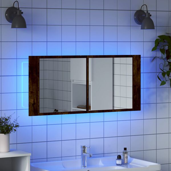 vidaXL Led Mirror Cabinet Smoked Oak Engineered Wood, Glass Large