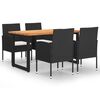 vidaXL 5 Piece Patio Dining Set with Cushions Poly Rattan Black