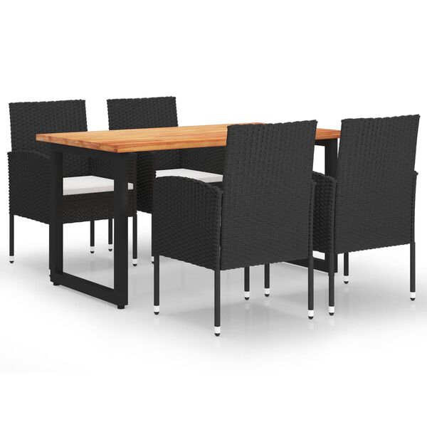 vidaXL 5 Piece Patio Dining Set with Cushions Poly Rattan Black