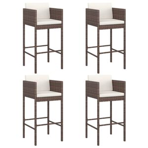 vidaXL Bar Stool Set of 4 Brown Poly Rattan Counter Height Lightweight