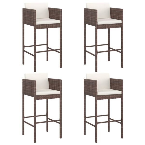 vidaXL Bar Stool Set of 4 Brown Poly Rattan Counter Height Lightweight