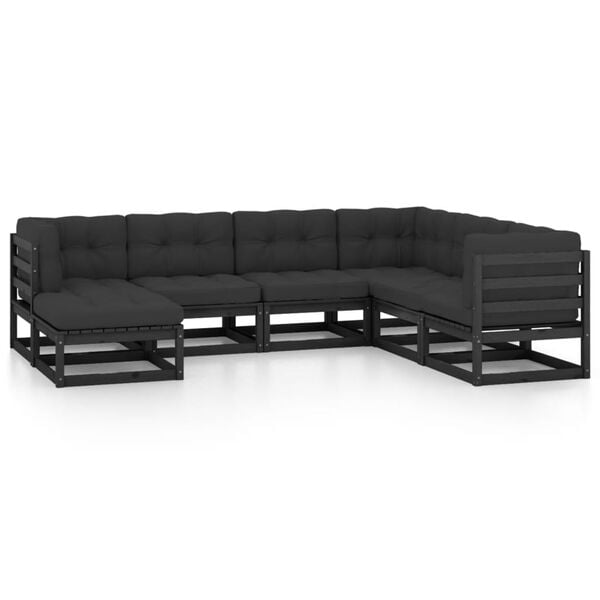 vidaXL Garden Lounge Set Black Solid pine wood, 100% polyester Large