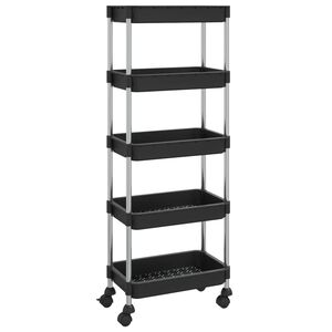 vidaXL 5-Tier Kitchen Trolley Black 16.5"x11.4"x50.4" Iron and ABS
