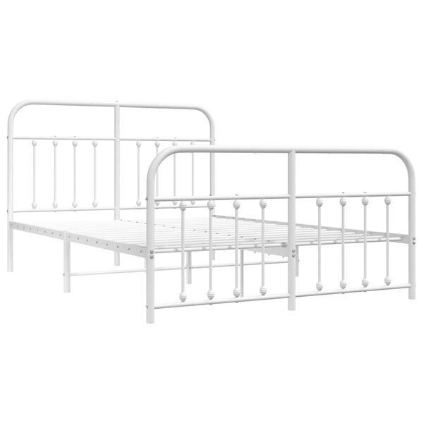 vidaXL Bed Frame White Steel 59 x 79 in Durable Bed Frame