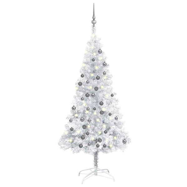 vidaXL Artificial Pre-lit Christmas Tree with Ball Set Silver 47.2" PET