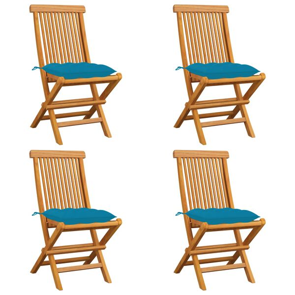 vidaXL Patio Chair Set of 4 Light Blue Solid Teak Wood Standard