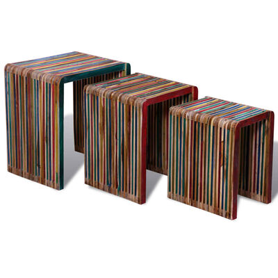 vidaXL Nesting Table Set 3 Pieces Colorful Reclaimed Teak