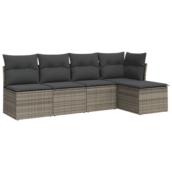 vidaXL Garden Sofa Set Grey PE rattan, powder-coated steel, polyester fabric