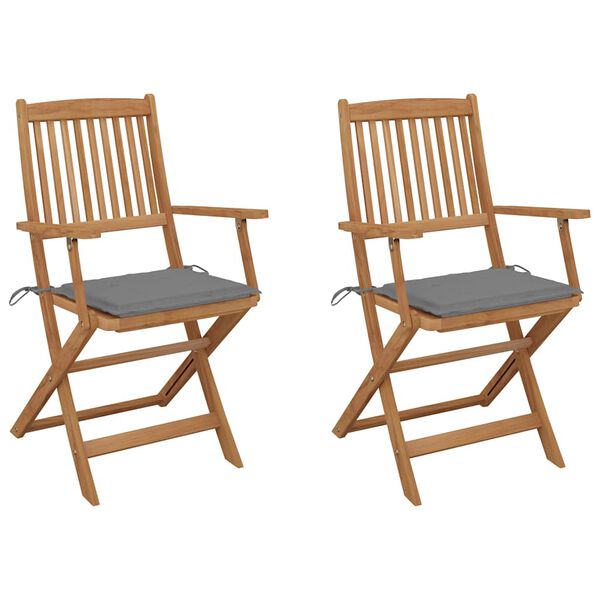 vidaXL Garden Chair Set of 2 Acacia wood with gray cushion