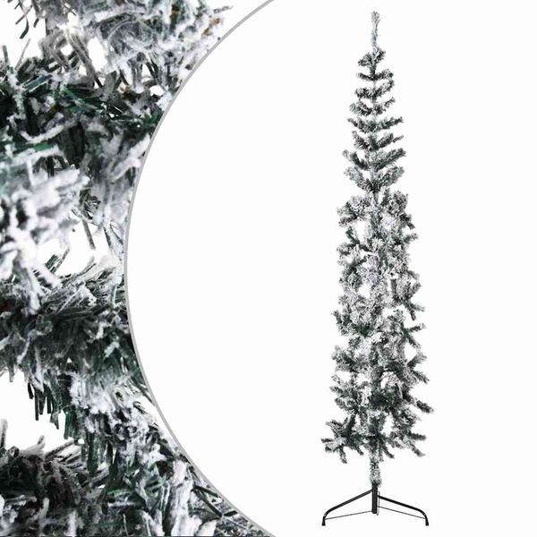 vidaXL Artificial Half Christmas Tree Green and white PVC, Steel 94.5 in