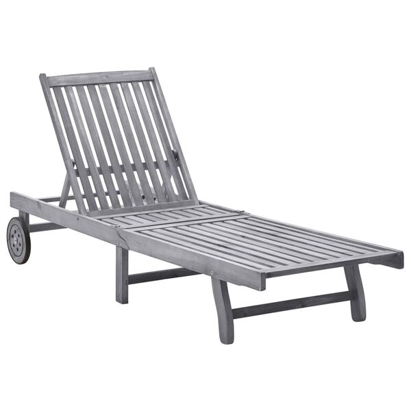 vidaXL Sunlounger Grey wash Solid Acacia wood Standard Height-Adjustable