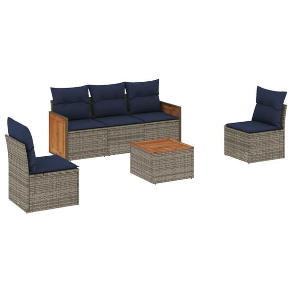 vidaXL 6 Piece Garden Sofa Set with Cushions Grey Poly Rattan