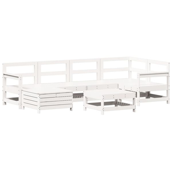 vidaXL Garden Sofa Set White Solid pine wood and plywood slats Large