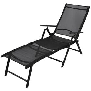 vidaXL Sun Lounger Black Aluminum Large Foldable Folding Sun Lounger